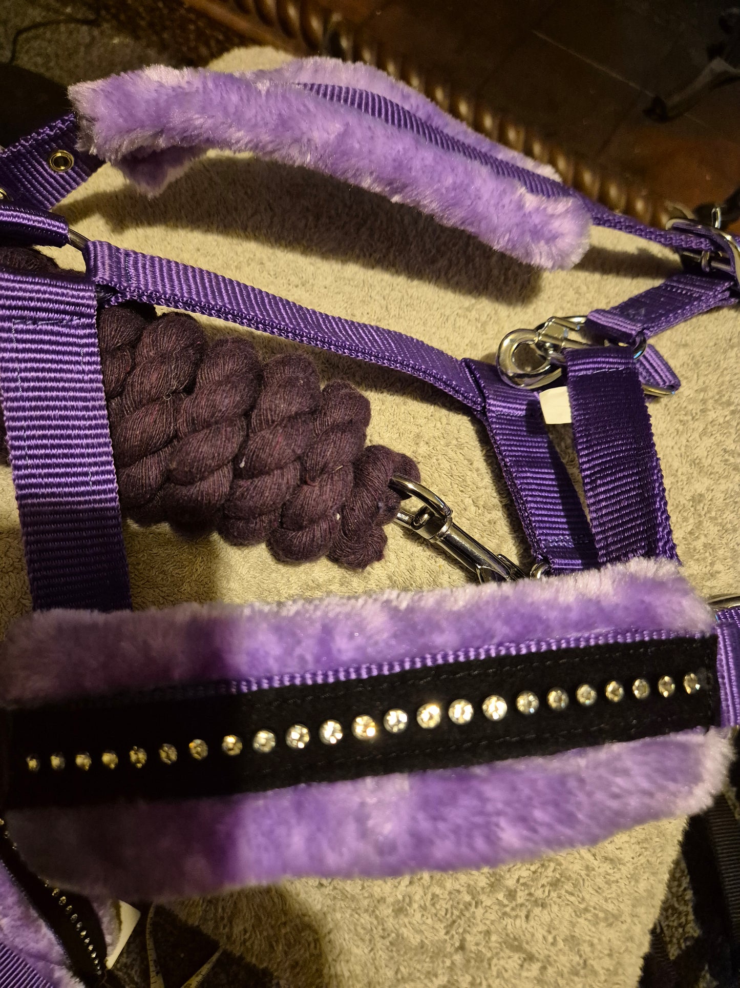 New Purple Shetland Diamonte Headcollar & Leadrope (49)