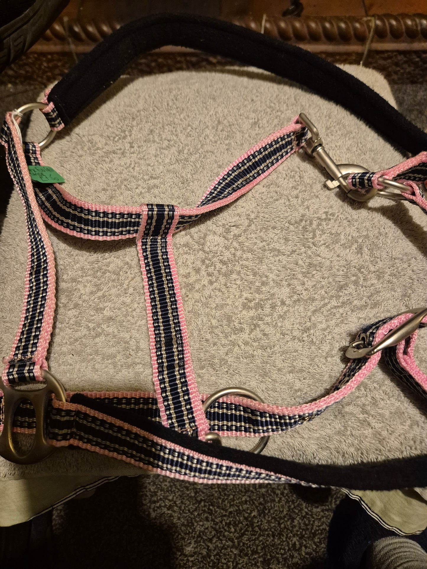NEW Padded Full Pink Striped Headcollar (41)