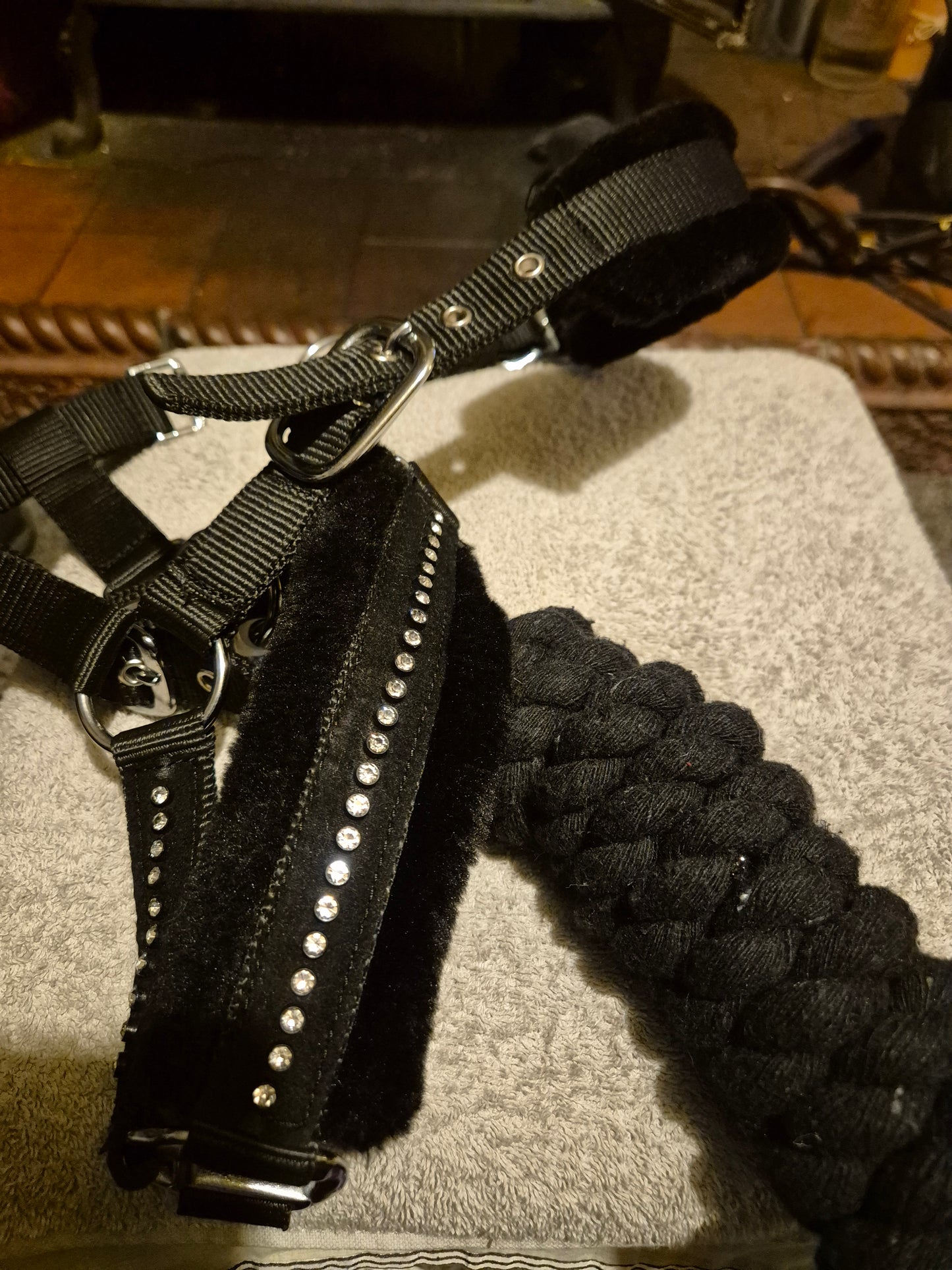 New Black Shetland Diamonte Headcollar & Leadrope (49)