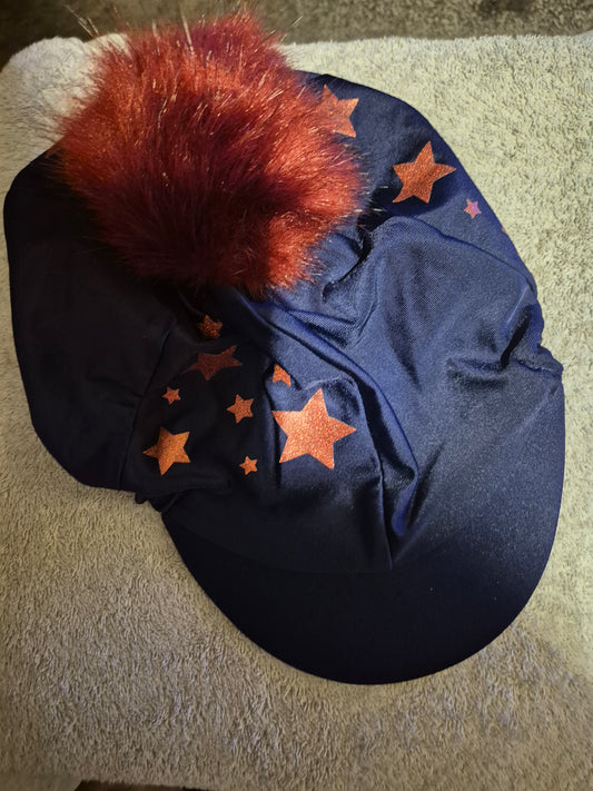Secondhand Bridleway Navy & Red Shiny Star with Pom Pom Hat Cover (42)