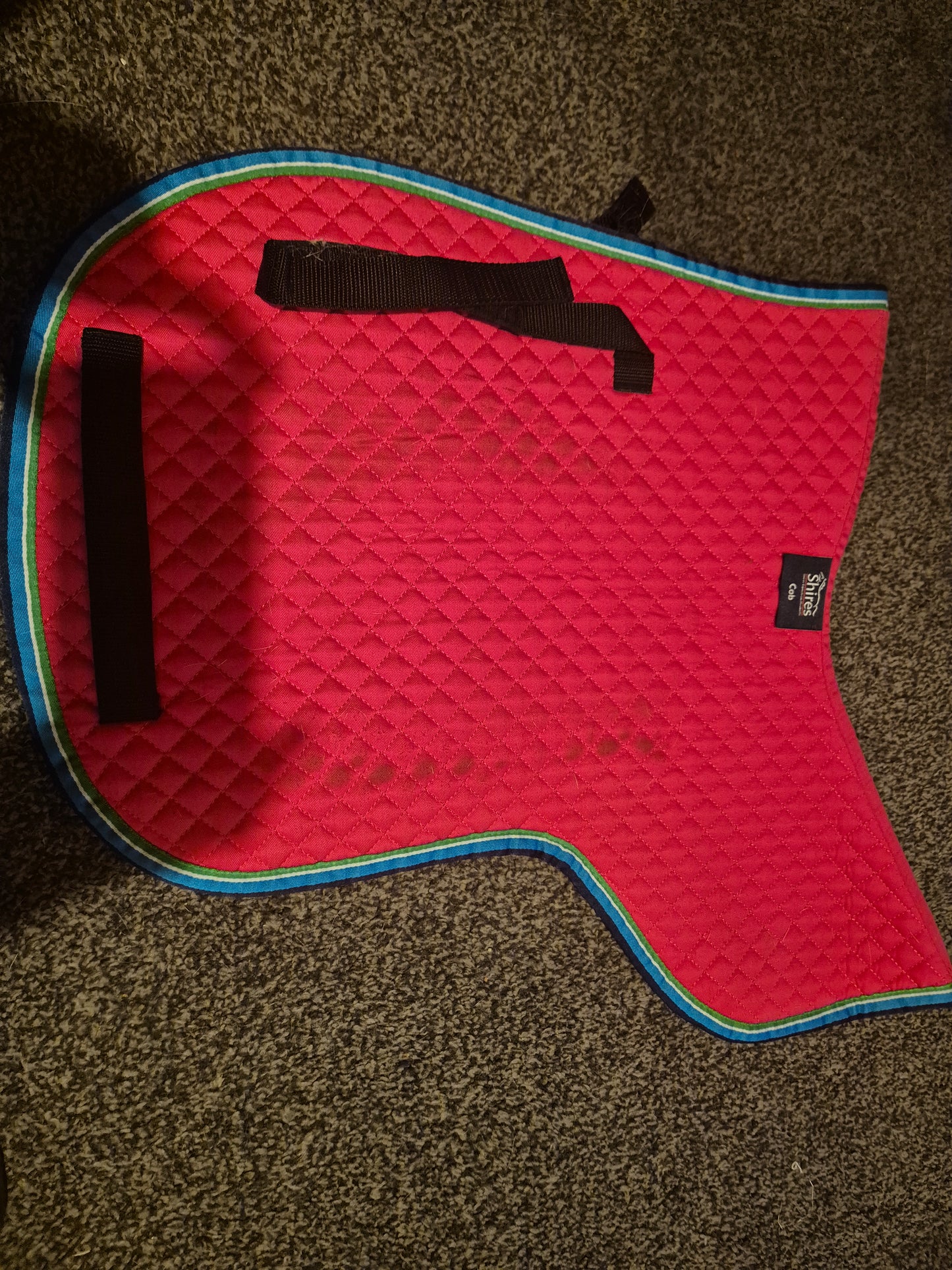 Shires Red Numnah with Green/White & Blue piping - Cob (5)