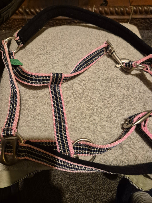 NEW Padded Full Pink Striped Headcollar (41)