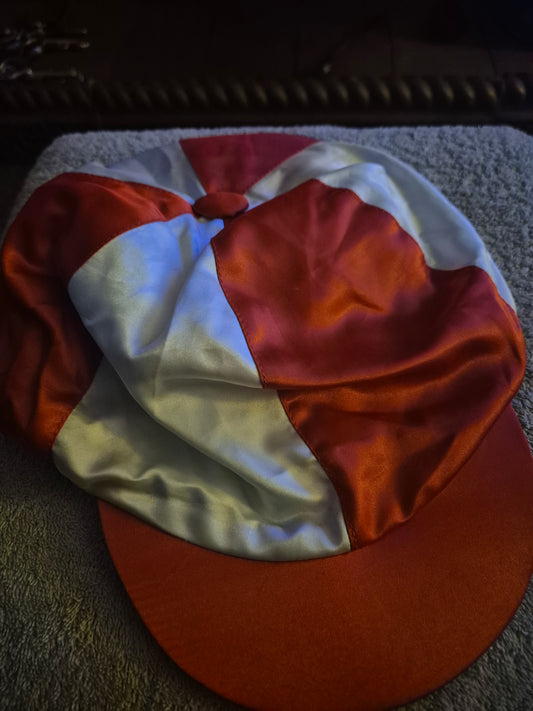 New Red & White Lined Silky Hat Cover (32)