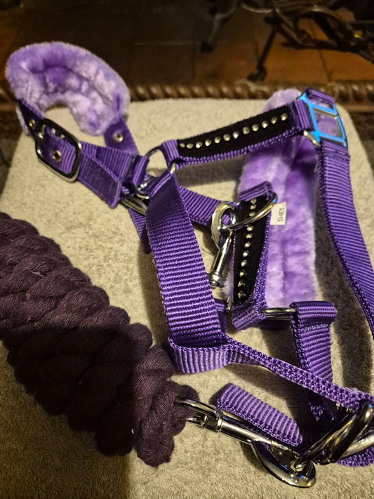 New Purple Shetland Diamonte Headcollar & Leadrope (49)