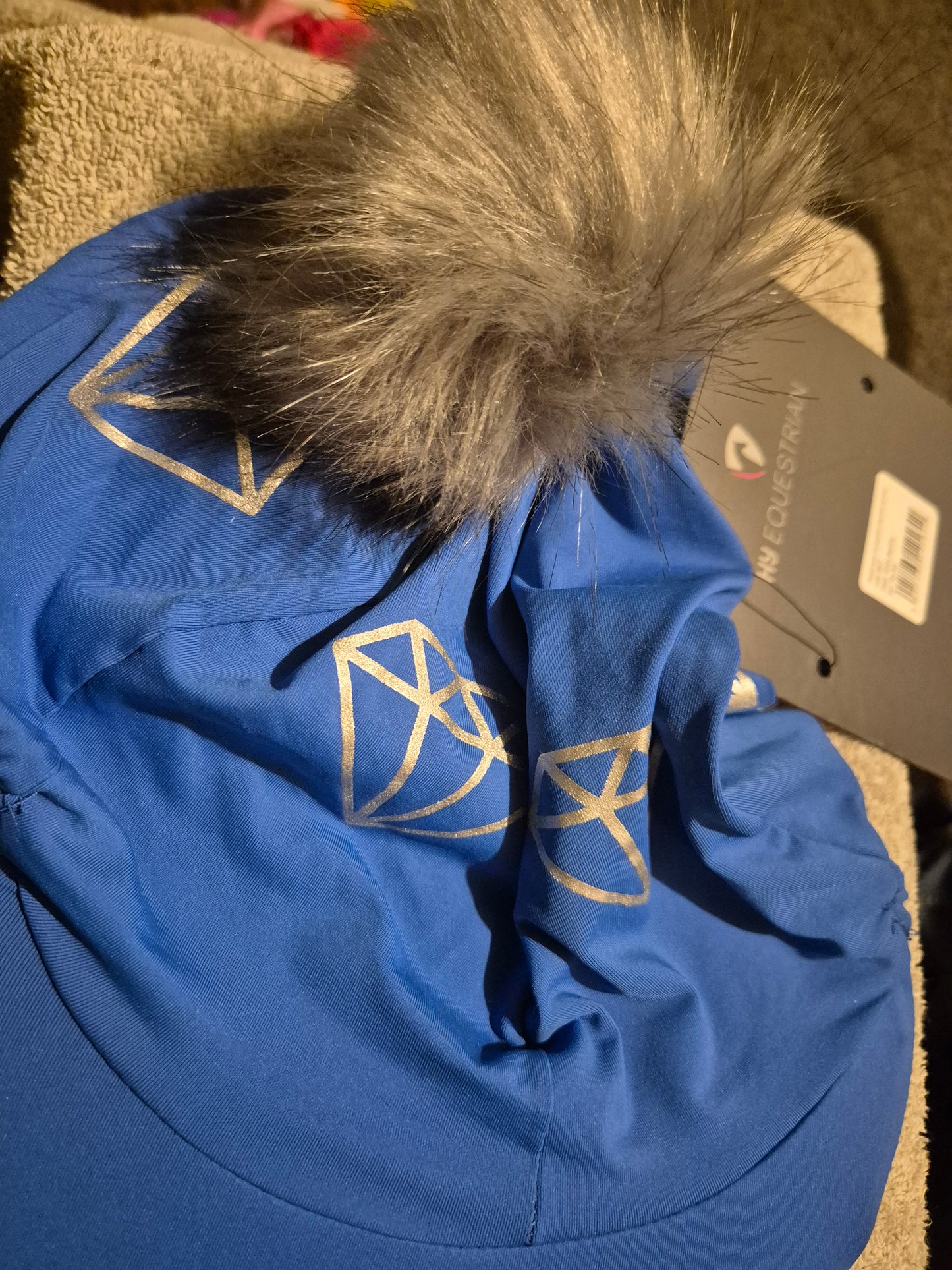 Hy Diamonds Cap Cover - Electric Blue / Grey with Detachable Pom Pom (17)