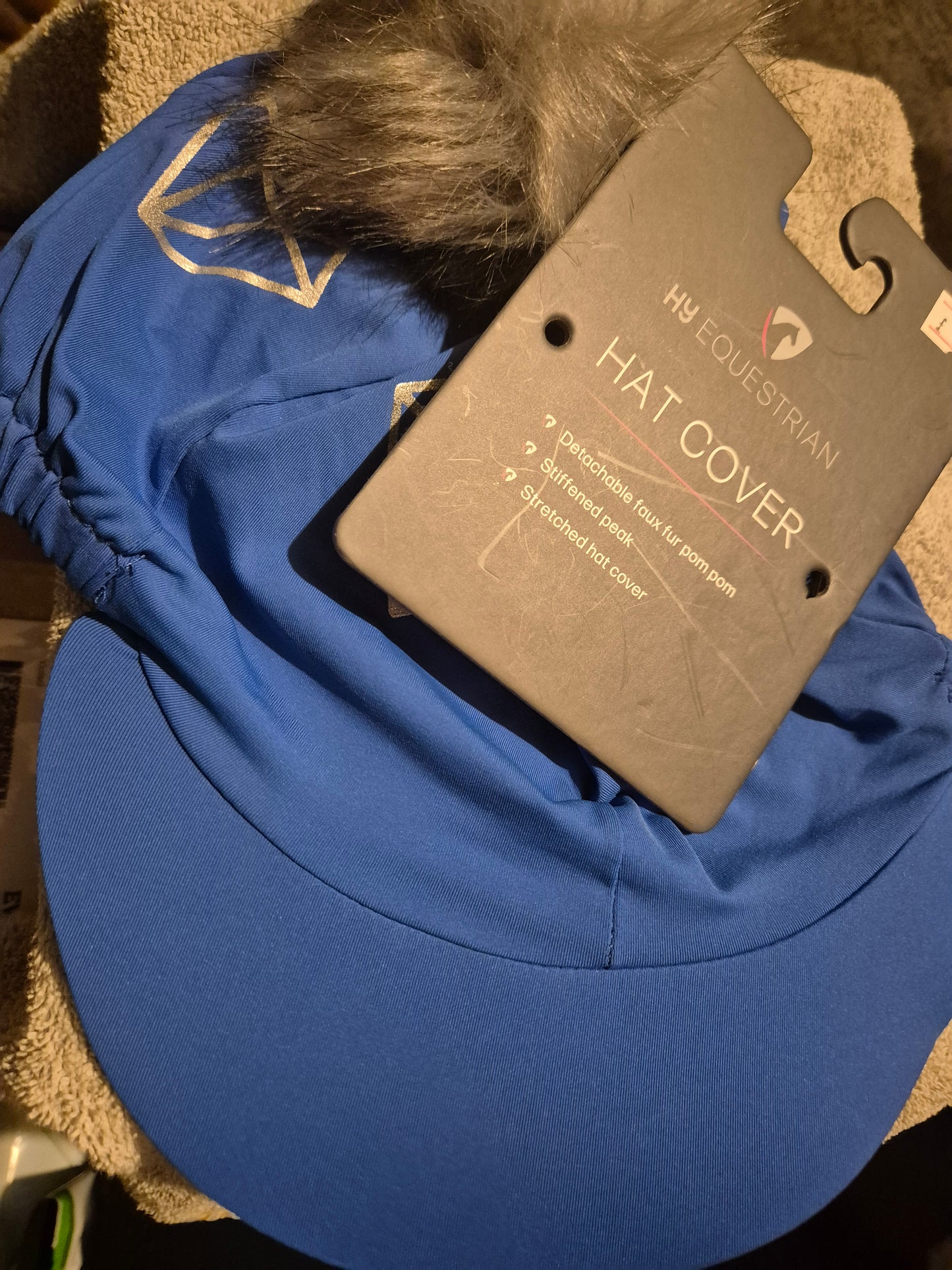 Hy Diamonds Cap Cover - Electric Blue / Grey with Detachable Pom Pom (17)