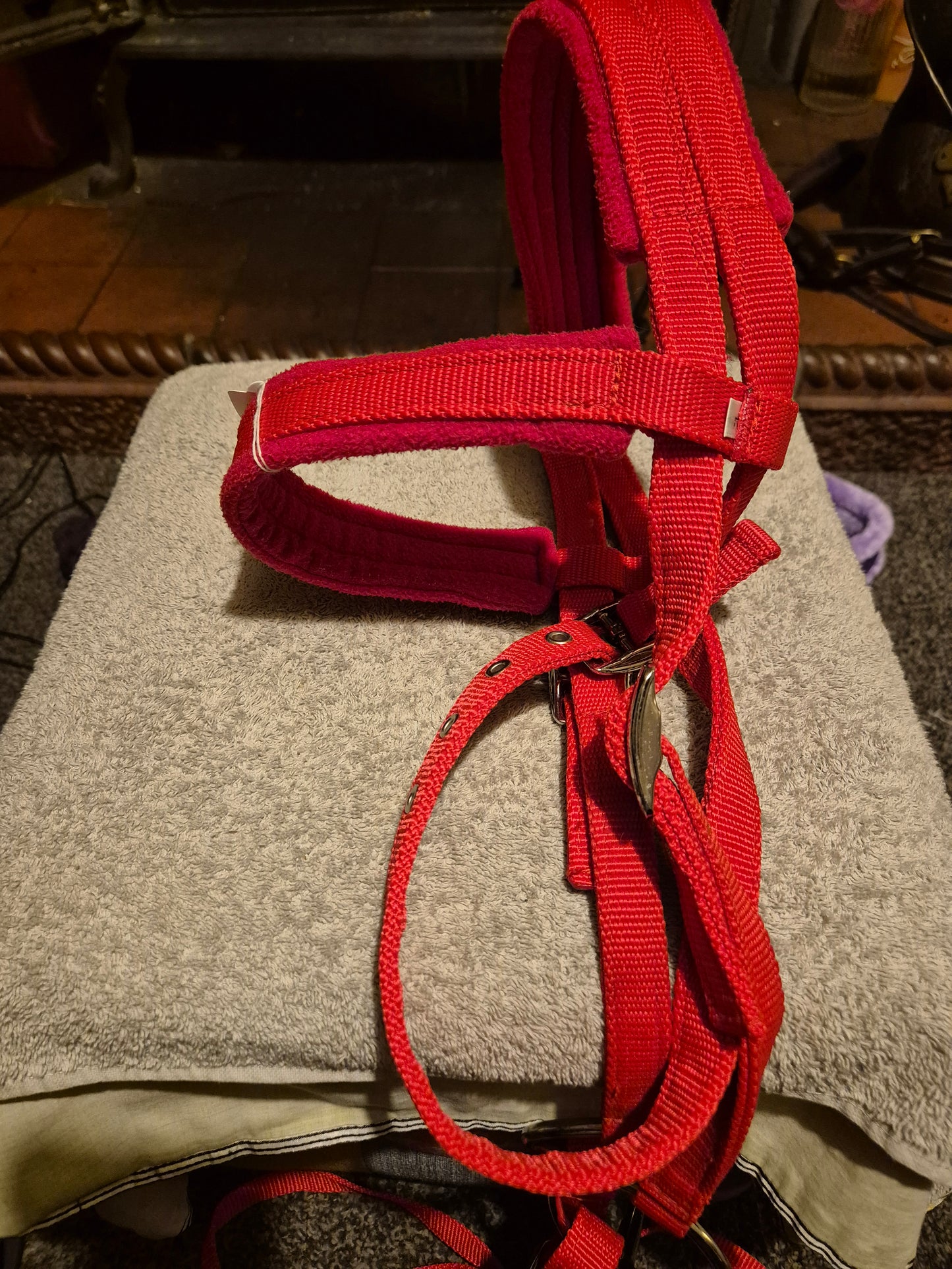 Full Red Nylon Bridle complete with sewn in bit and reins (1)